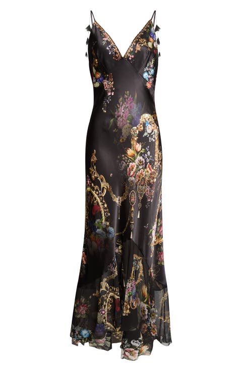V-Neck Flounce Hem Slip Dress