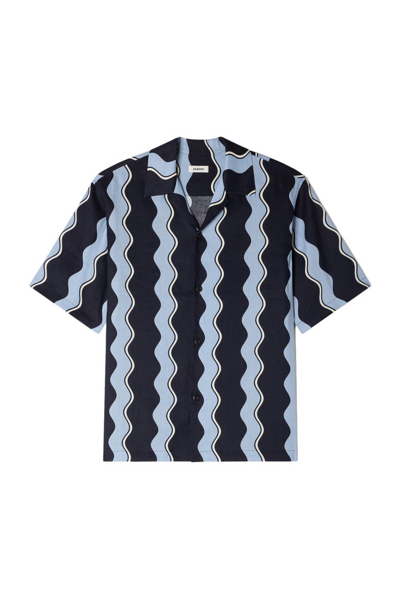 Printed linen shirt, Alternate, color, Navy blue