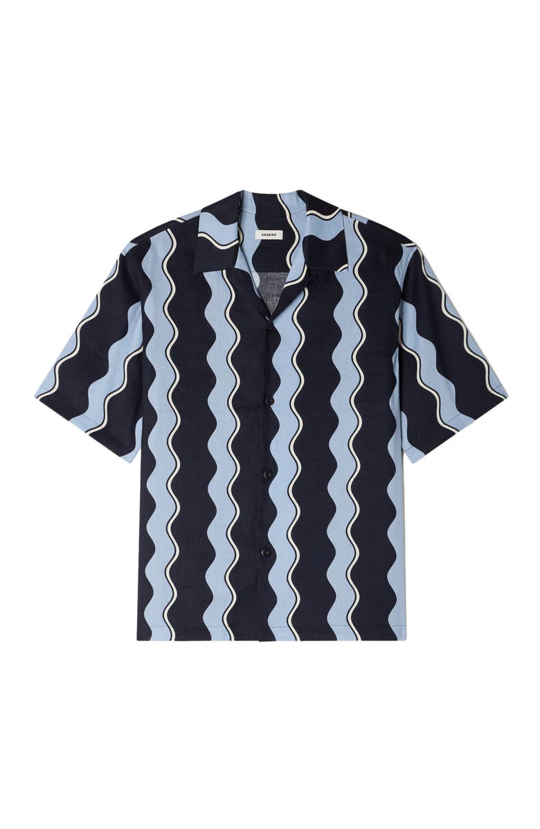 SANDRO Printed linen shirt, Alternate, color, Navy Blue