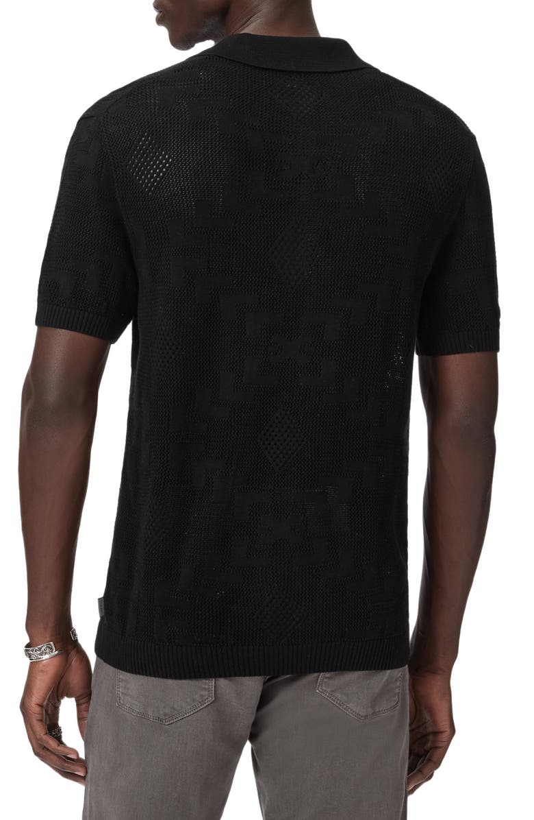 John Varvatos Corso Organic Cotton Diamond Crochet Polo, Alternate, color, Black