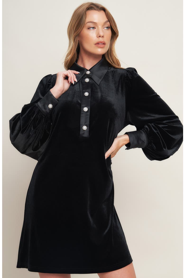 Velvet Long Sleeve Minidress, Alternate, color, BLACK