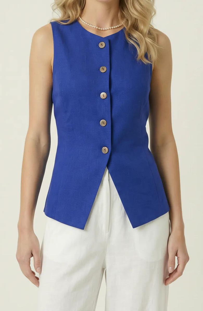 Modenaire Sleeveless Asymmetrical Tailored Vest, Main, color, Royal Blue