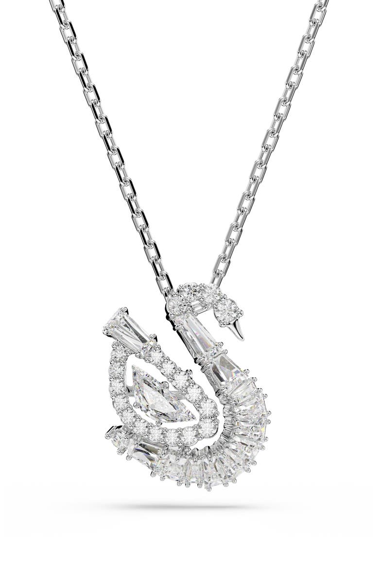 Crystal Swan Pendant Necklace, Main, color, SILVER
