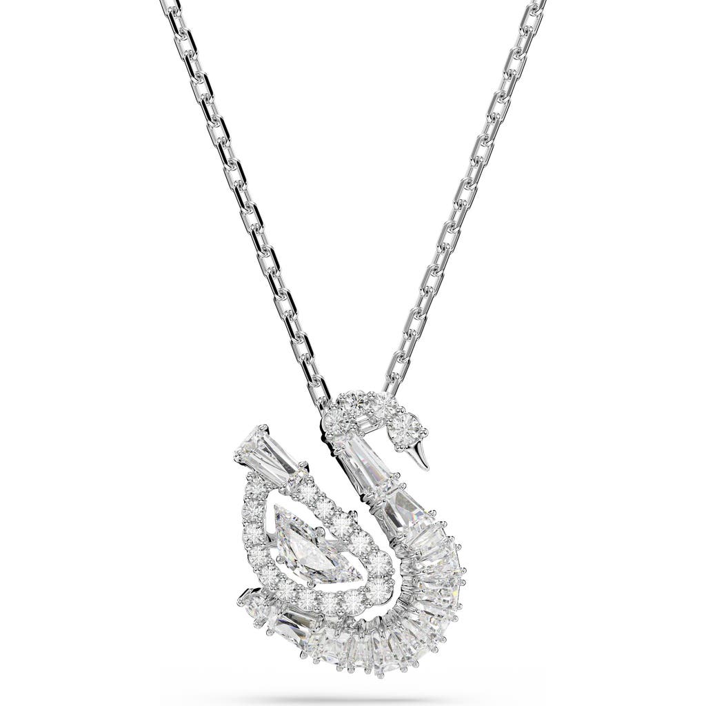 Swarovski Mixed Cuts Swan Pendant Necklace In Metallic