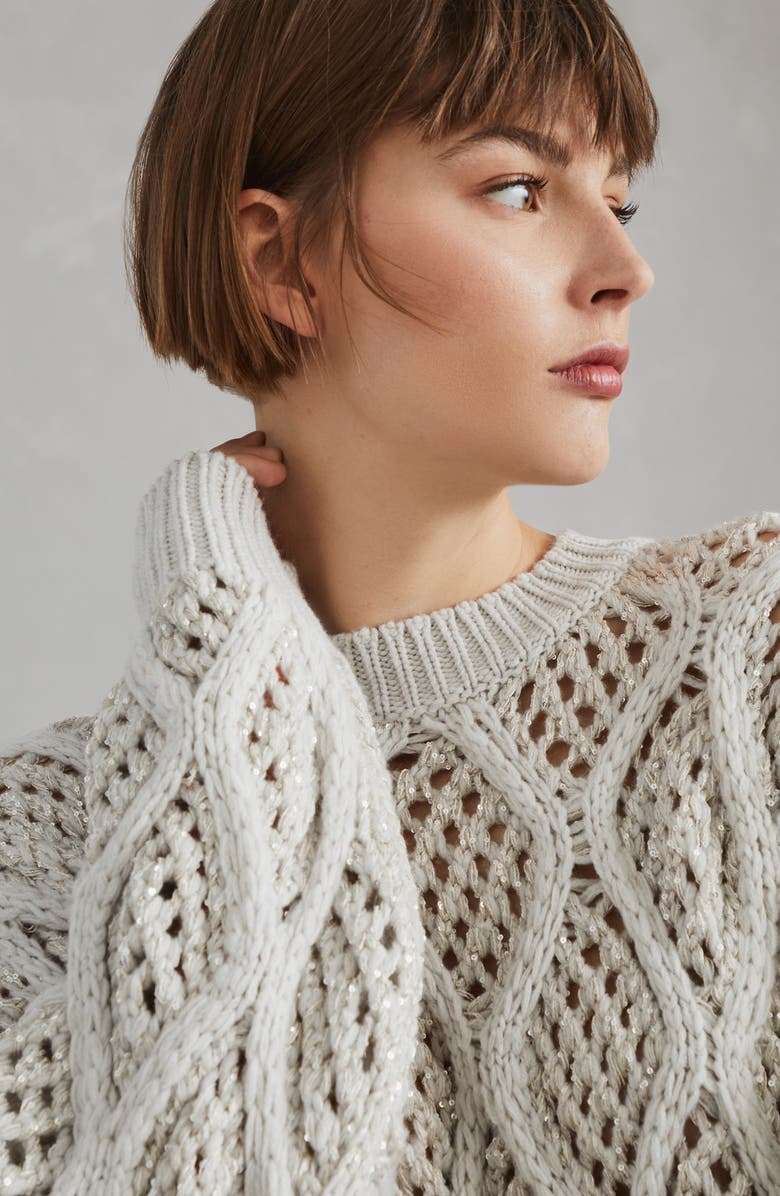 Brunello Cucinelli Cashmere Dazzling Net & Cable sweater, Alternate, color, 