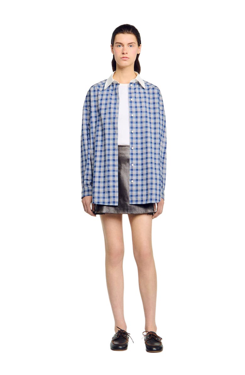 SANDRO Rhinestone checkered shirt, Alternate, color, Blue