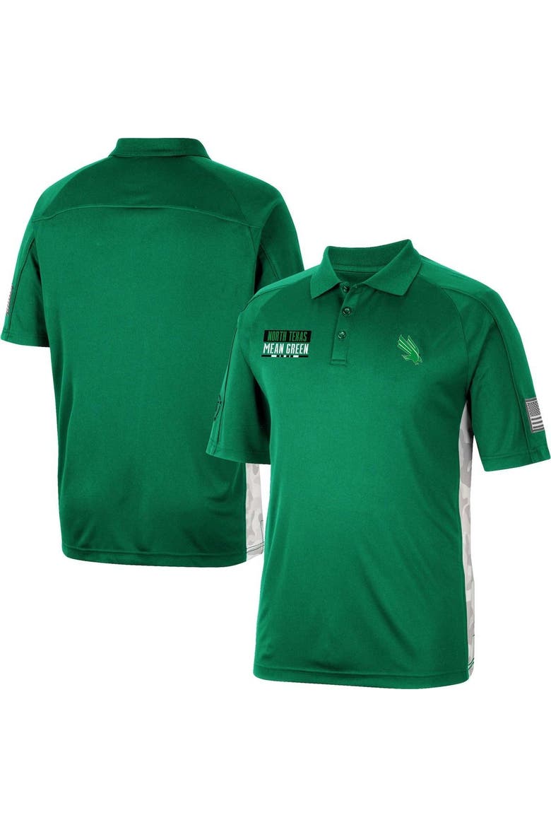 Men's Colosseum Kelly Green North Texas Mean Green OHT Military Appreciation Snow Camo Polo, Main, color, Kelly Green