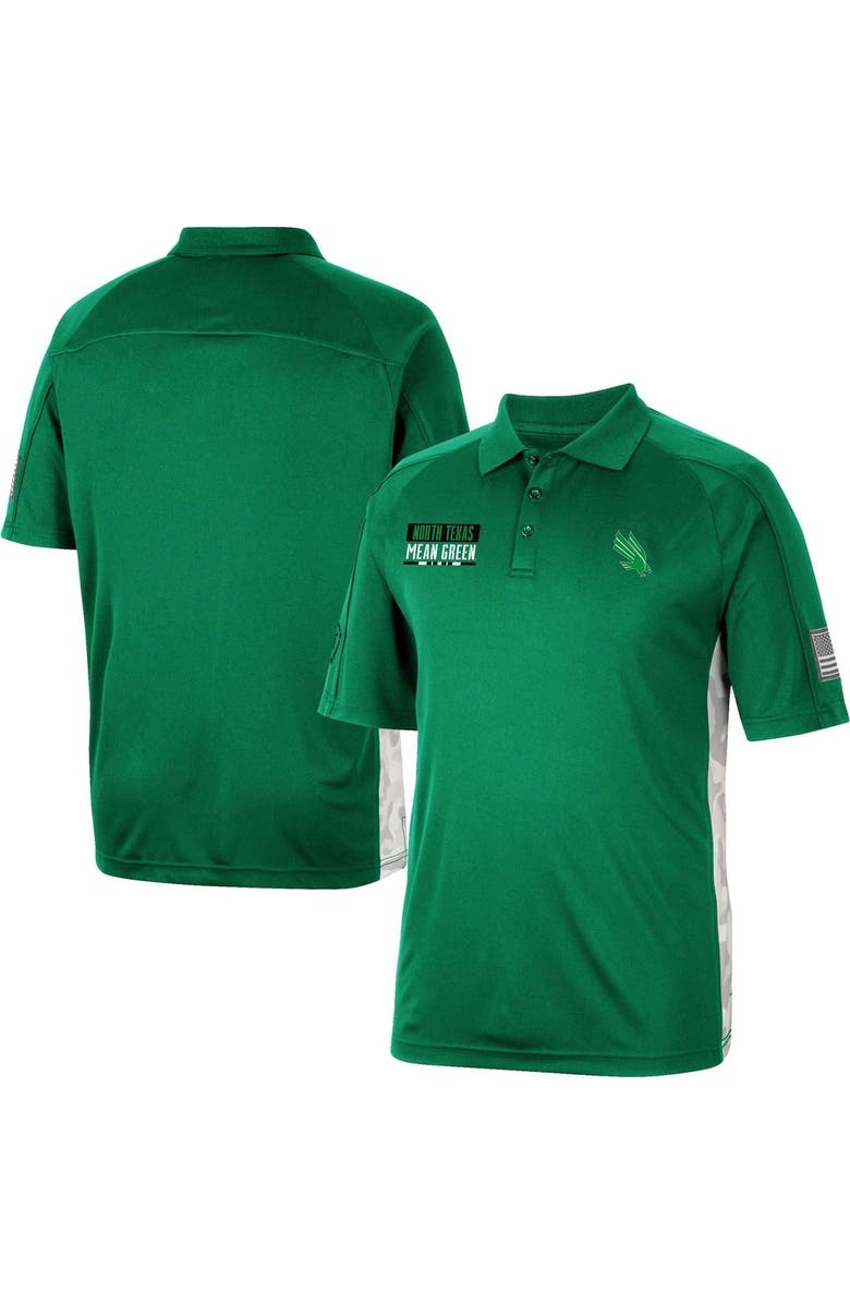 COLOSSEUM Men's Colosseum Kelly Green North Texas Mean Green OHT Military Appreciation Snow Camo Polo, Main, color,