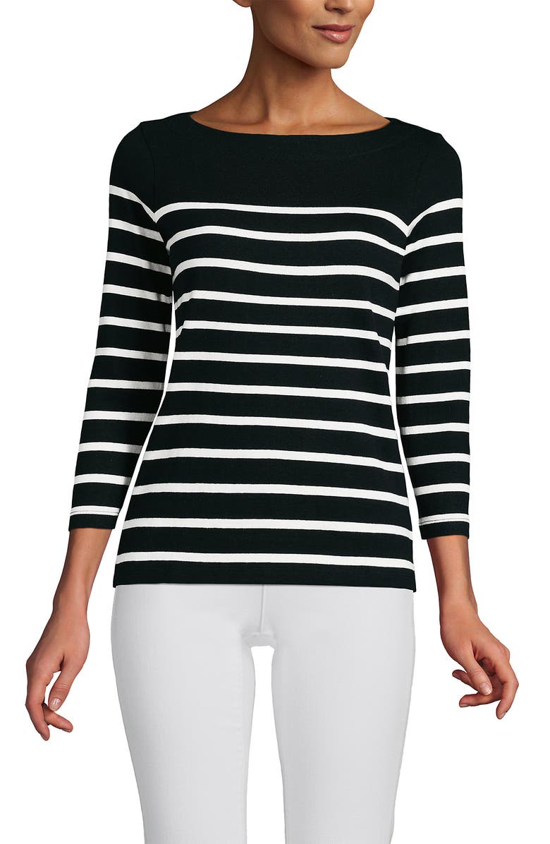 Lands' End Mariner Jersey Boatneck Top, Alternate, color, Black Stripes