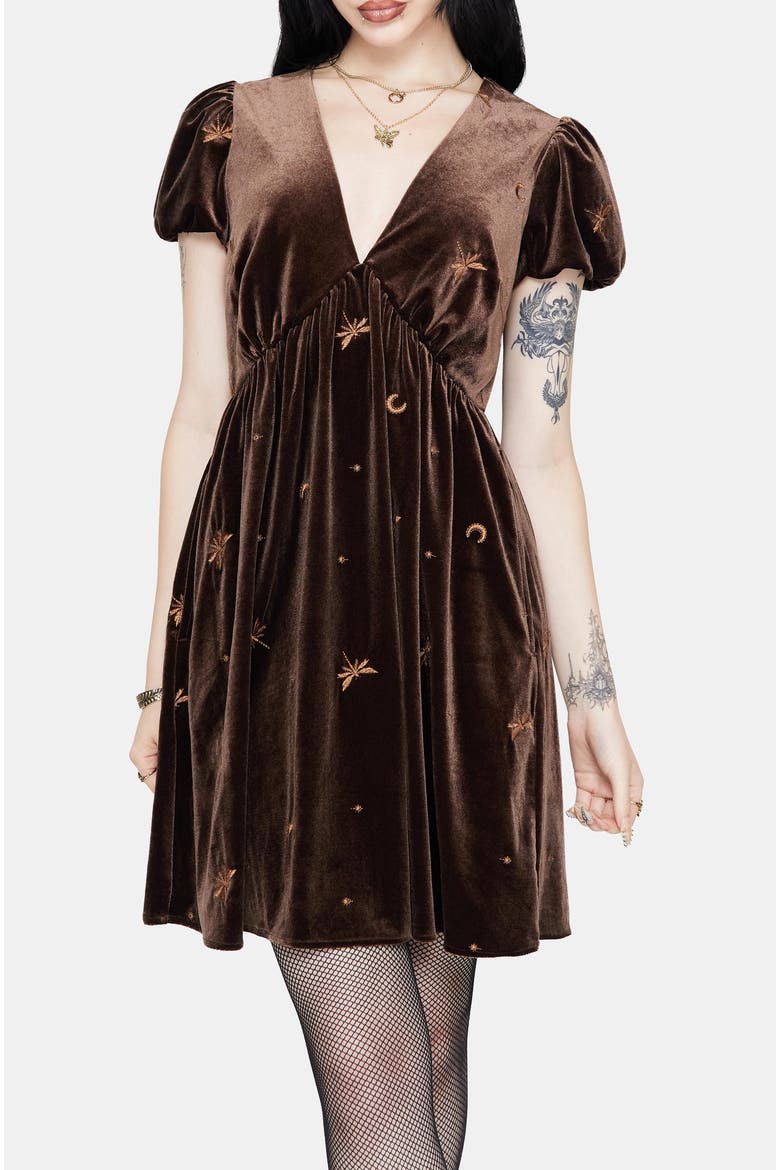 Seraphine Dragonfly Velour Mini Dress, Alternate, color, Brown