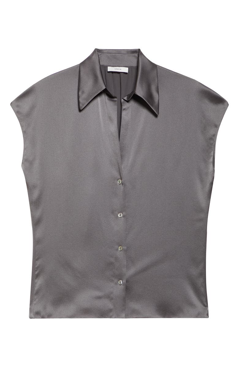 Vince Cap Sleeve Gathered Back Short Sleeve Silk Button-Up Shirt, Alternate, color, Wolf