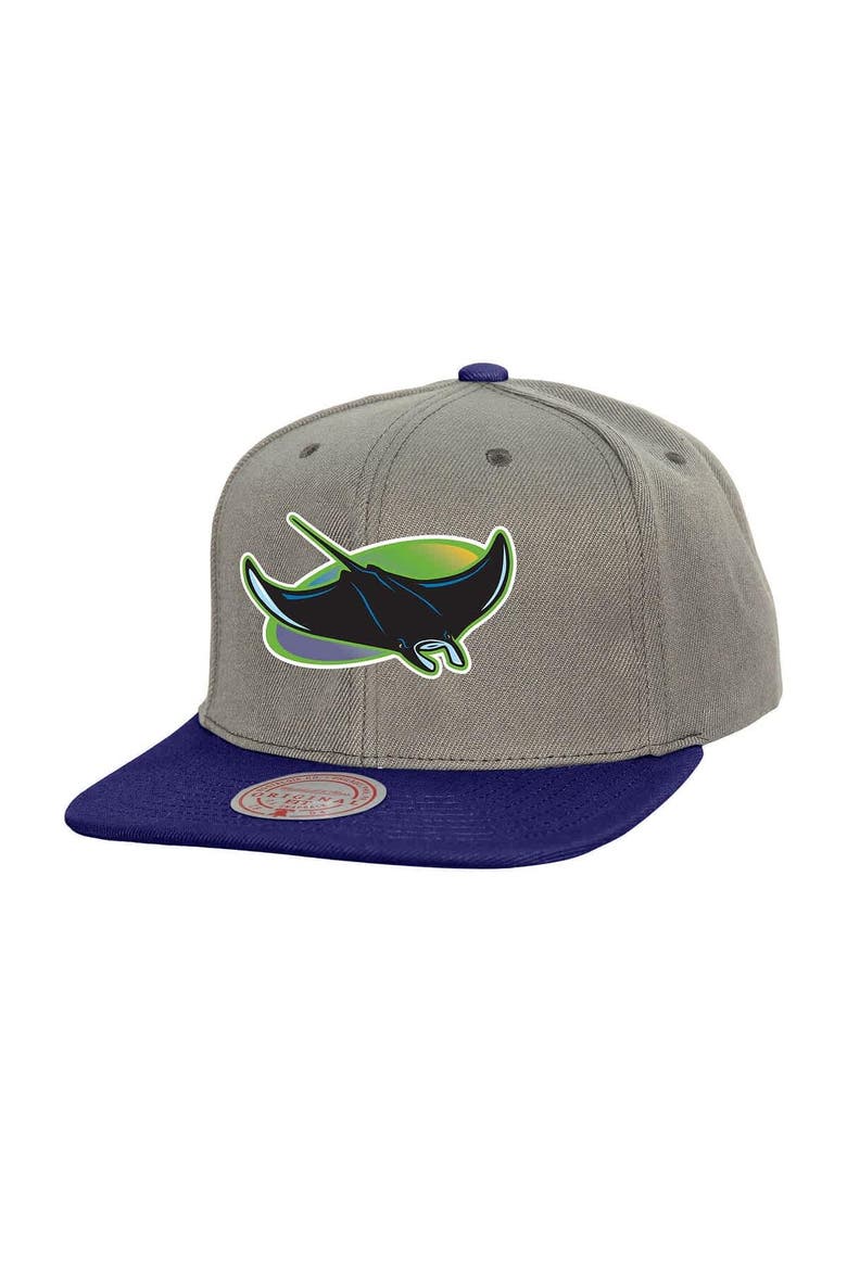 Men's Mitchell & Ness Gray Tampa Bay Rays Cooperstown Collection Basic Flip Snapback Hat, Main, color, Gray