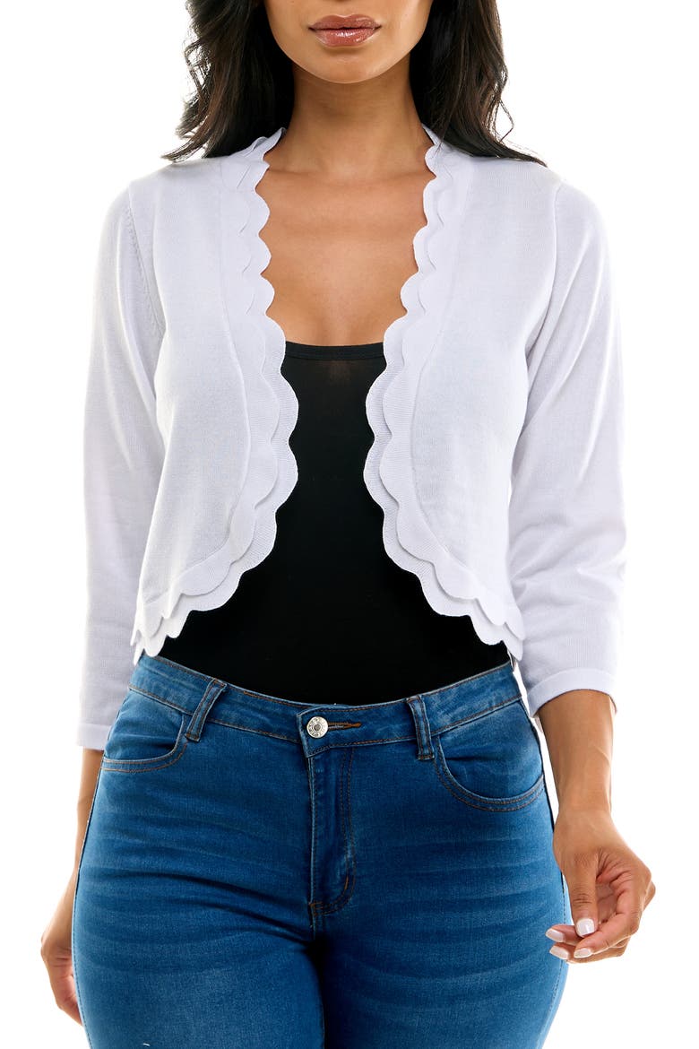 Scalloped Bolero Shrug Sweater, Main, color, WHITE