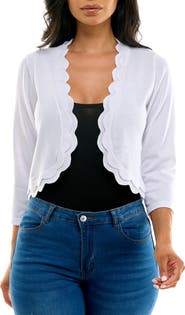 Nina Leonard Scalloped Bolero Shrug Sweater