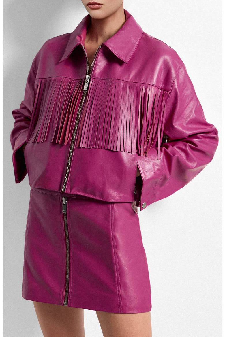 Jeremiah Upcycled Leather Fringe Jacket, Alternate, color, ROSE