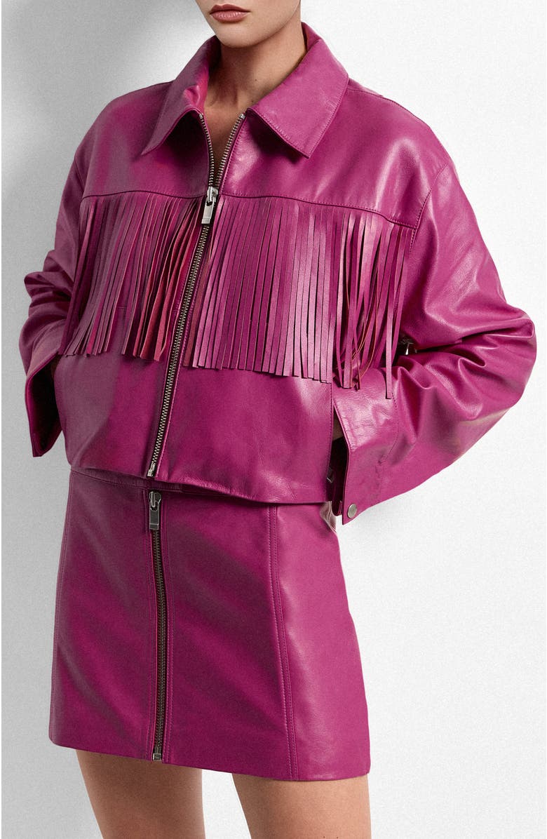 AS by DF Jeremiah Upcycled Leather Fringe Jacket, Alternate, color, Rose
