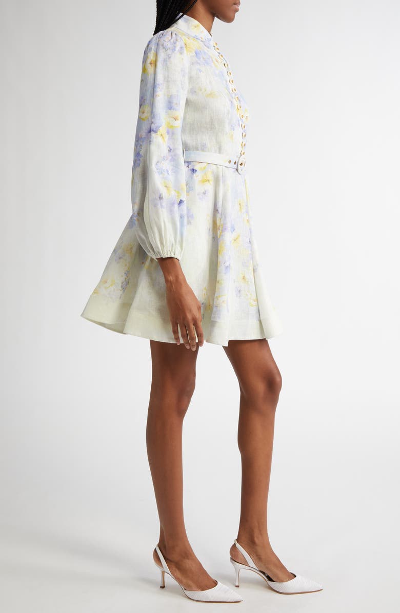 Zimmermann Floral Print Belted Linen Minidress, Alternate, color, 