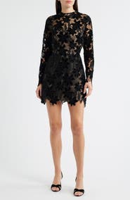 Lucy Paris Zia Velvet Floral Lace Long Sleeve Cocktail Minidress