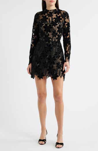 Lucy Paris Zia Velvet Floral Lace Long Sleeve Cocktail Minidress