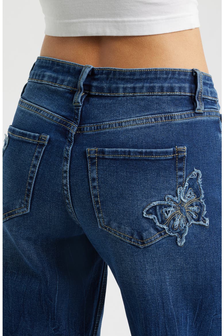 Brittany Butterfly Pocket Low Rise Wide Leg Jeans, Alternate, color, DARK BLUE