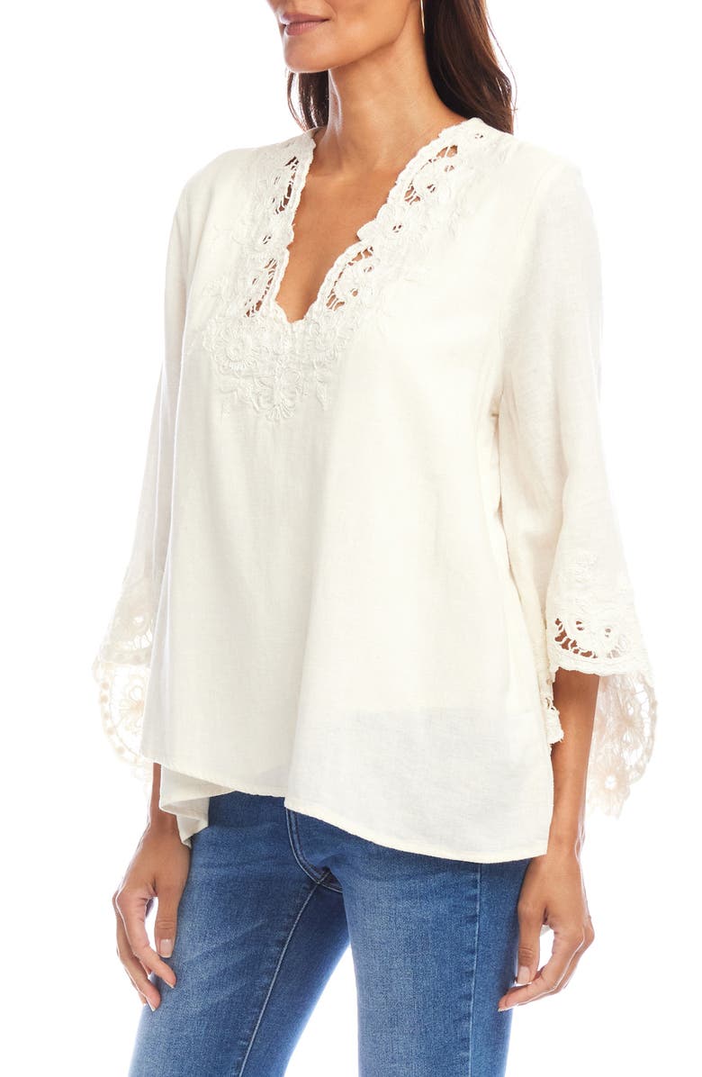 Karen Kane Appliqué Flare Sleeve High-Low Top, Alternate, color, Cream