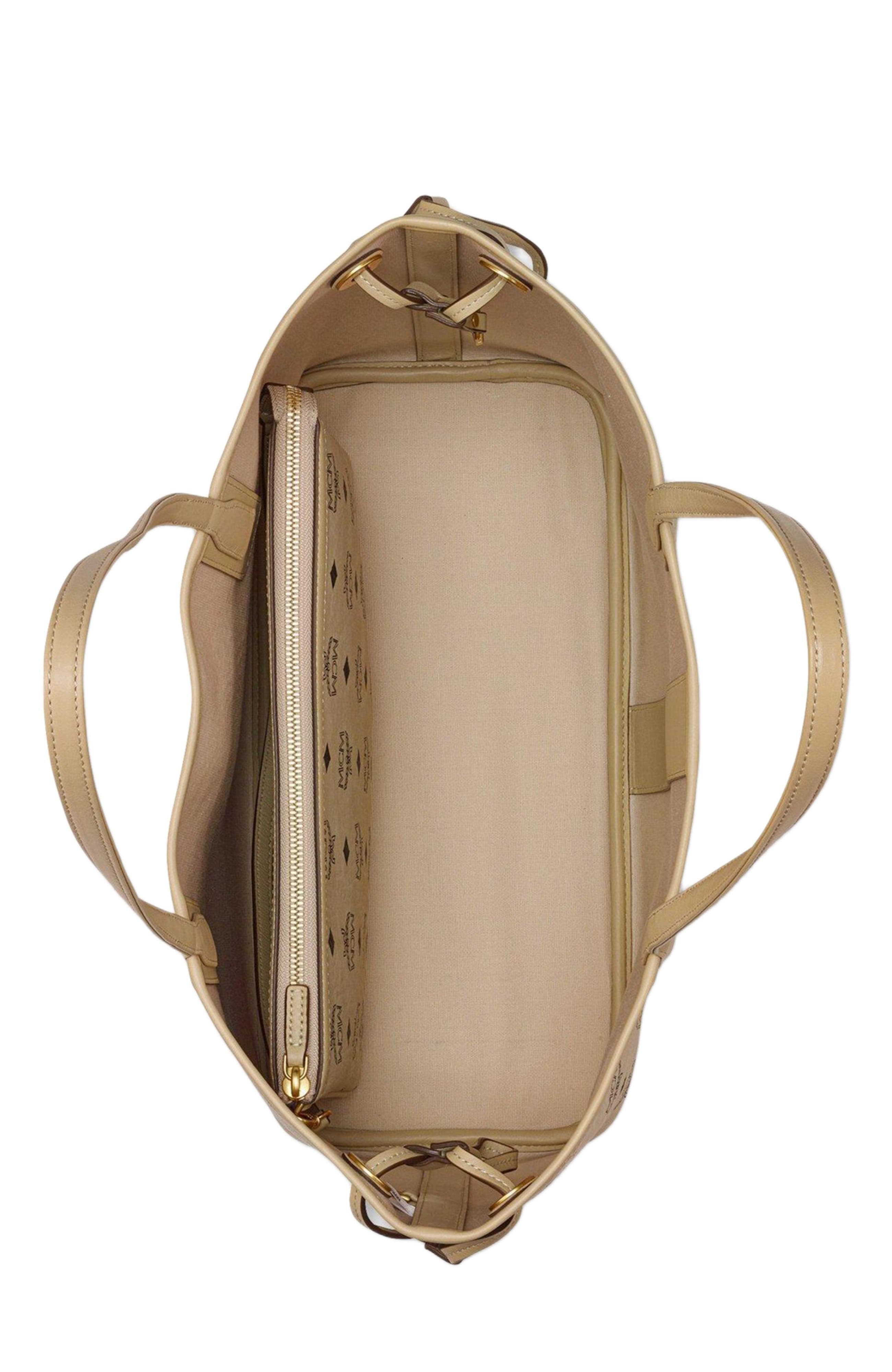 MCM Medium Liz Reversible Shopper, Alternate, color, Beige+Black Logo