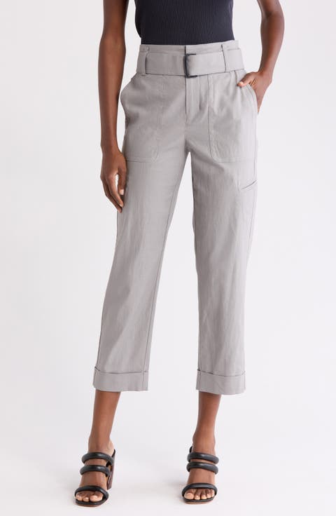 Belted Linen Blend Pants