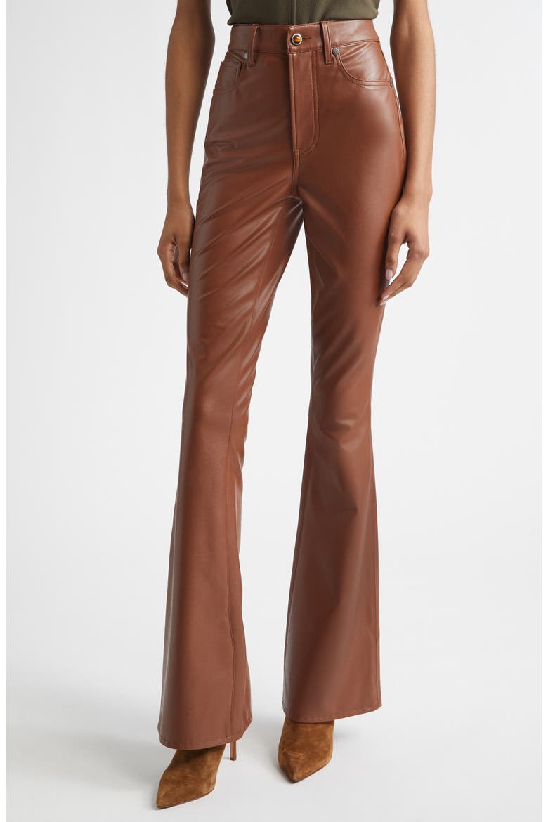 Beverly High Waist Skinny Flare Faux Leather Jeans, Main, color, MAHOGANY