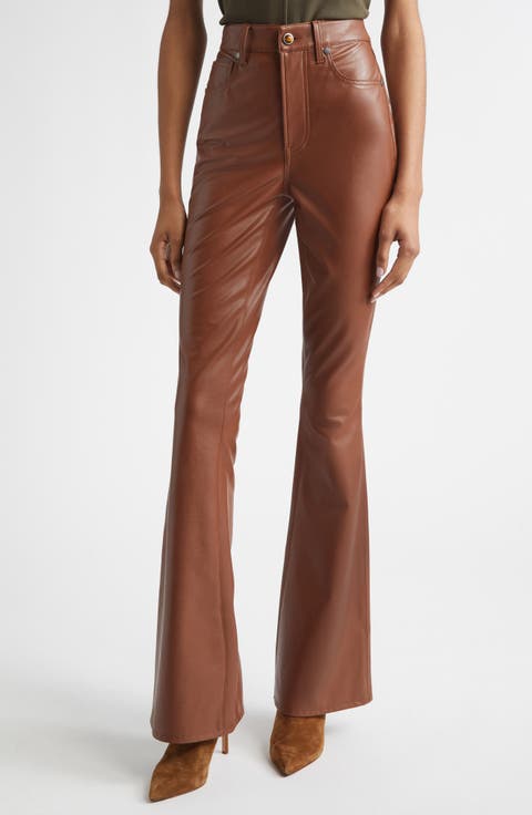 Beverly High Waist Skinny Flare Faux Leather Jeans (Mahogany)