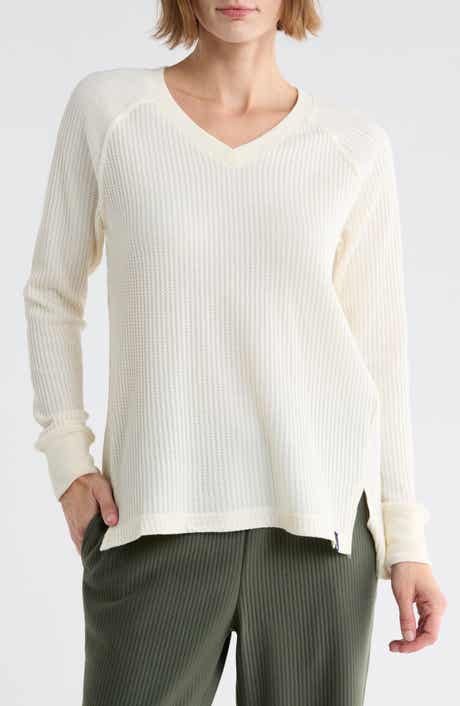 V-Neck Long Sleeve Waffle Knit Top