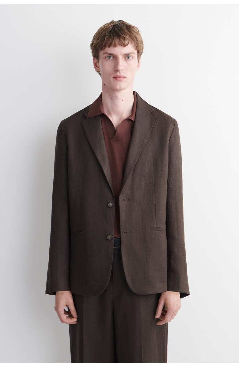 COS Single-breasted Linen Blazer, Main, color, Dark Brown