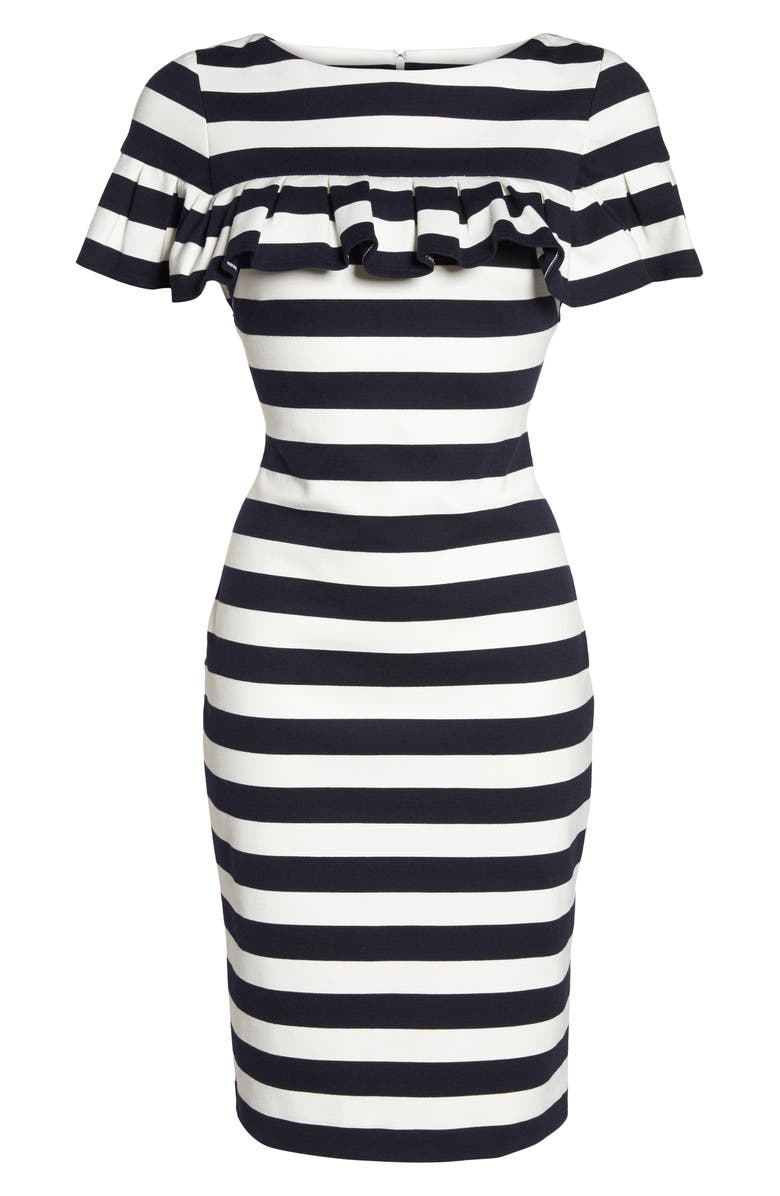 Eliza J Stripe Ruffle Sheath Dress, Alternate, color, 