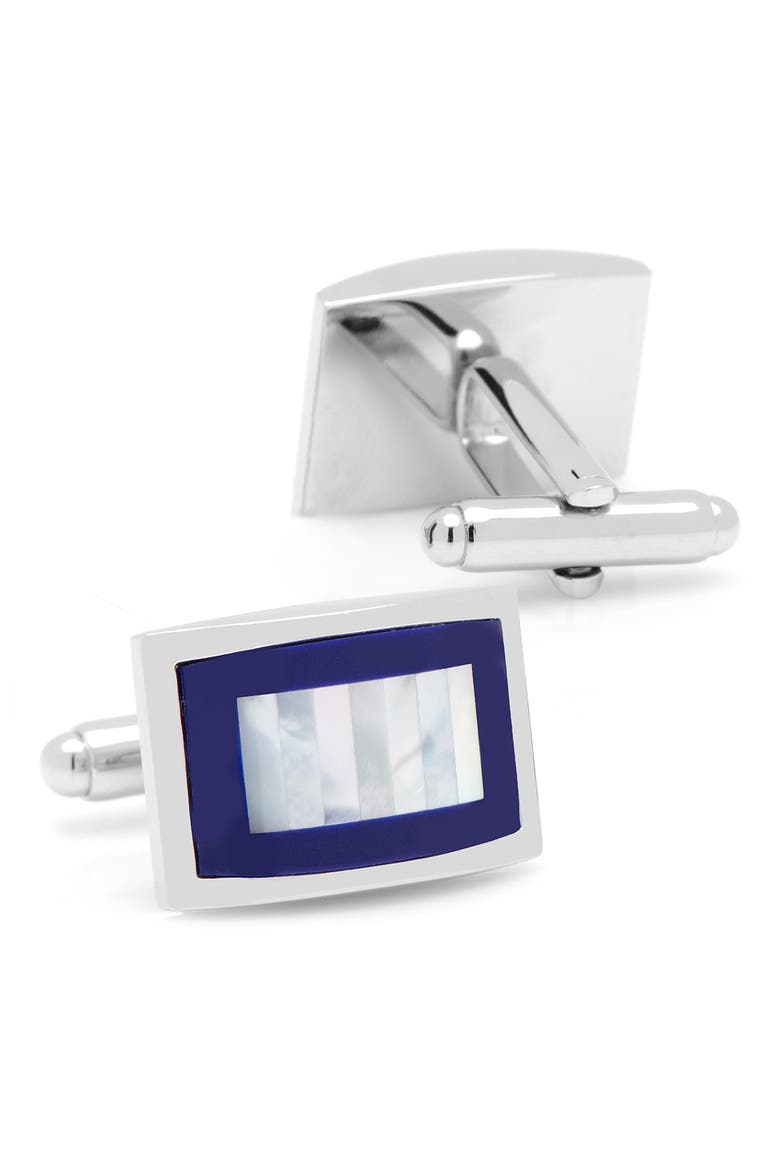 Rectangle Mother-of-Pearl & Lapis Cuff Links, Alternate, color, BLUE