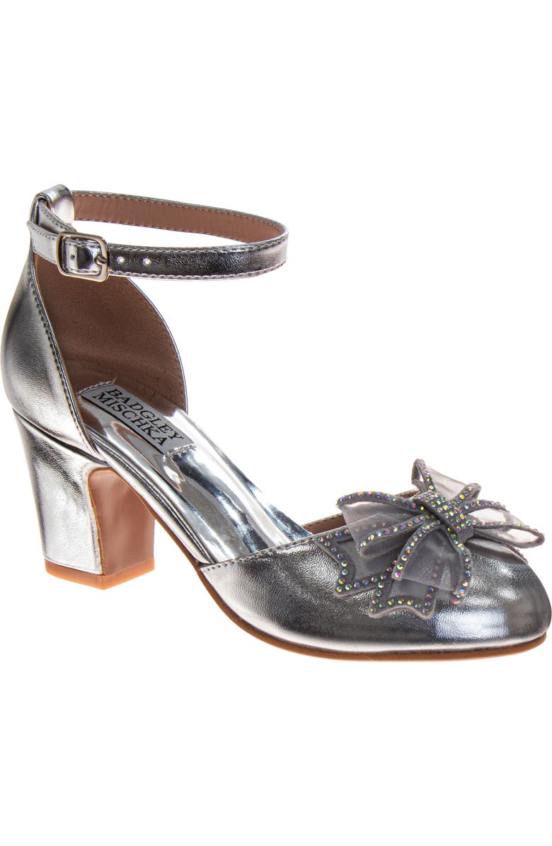 Badgley Mischka Collection Kids' Ankle Strap Pump, Main, color, Silver Multi