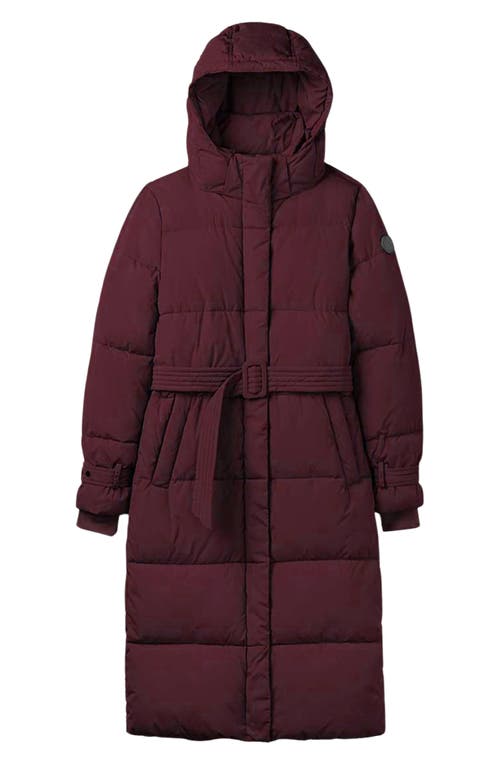Noize Mara Belted Maxi Puffer Coat With Removable Hood In Red