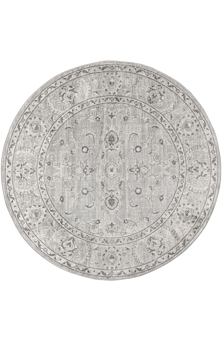 JONATHAN Y Modern Persian Vintage Round Area Rug, Main, color, Light Grey