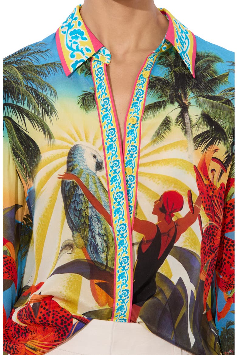 Willa Tropical Print Silk Button-Up Shirt, Alternate, color, ISLAND DREAMS MULTI