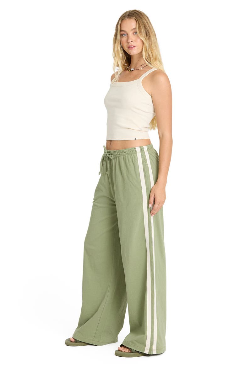 Wave Stamp Side Stripe Wide Leg Cotton Jersey Pants, Alternate, color, ARMY GREEN
