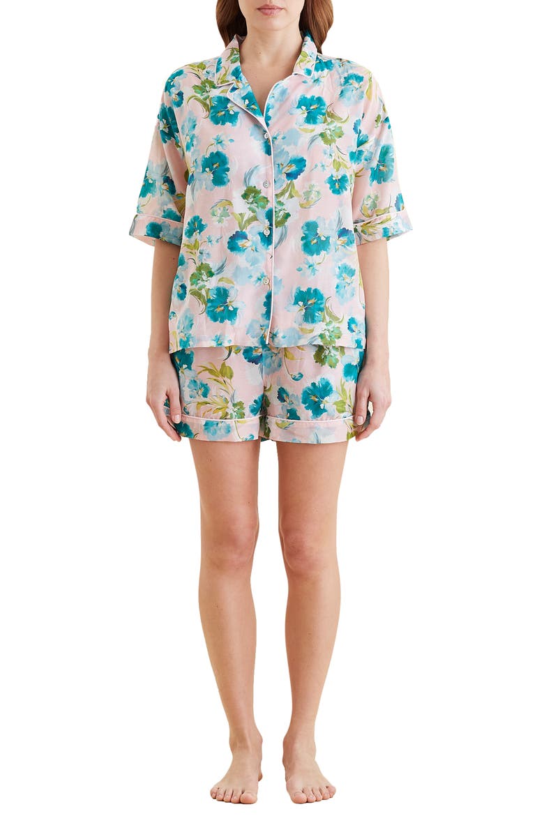 Audrey Floral Cotton & Silk Short Pajamas, Main, color, LACE PINK