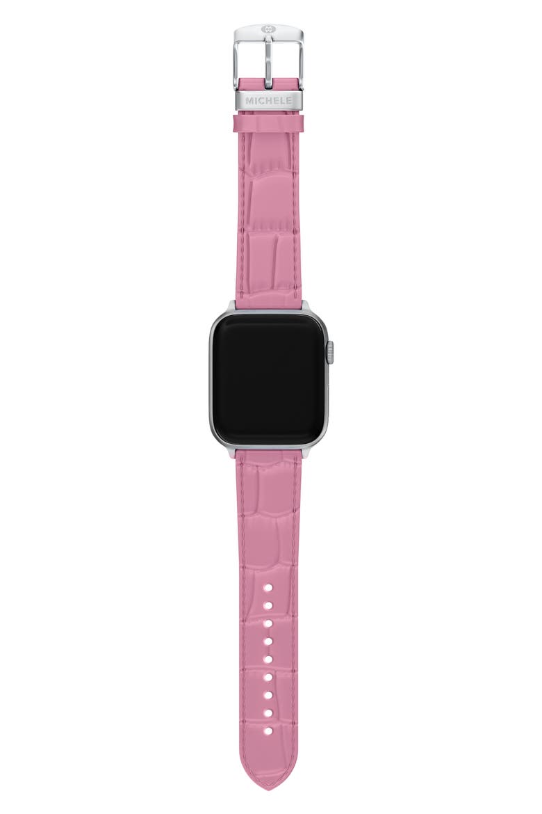Croc Embossed Leather 20mm Apple Watch® Watchband, Alternate, color, PINK