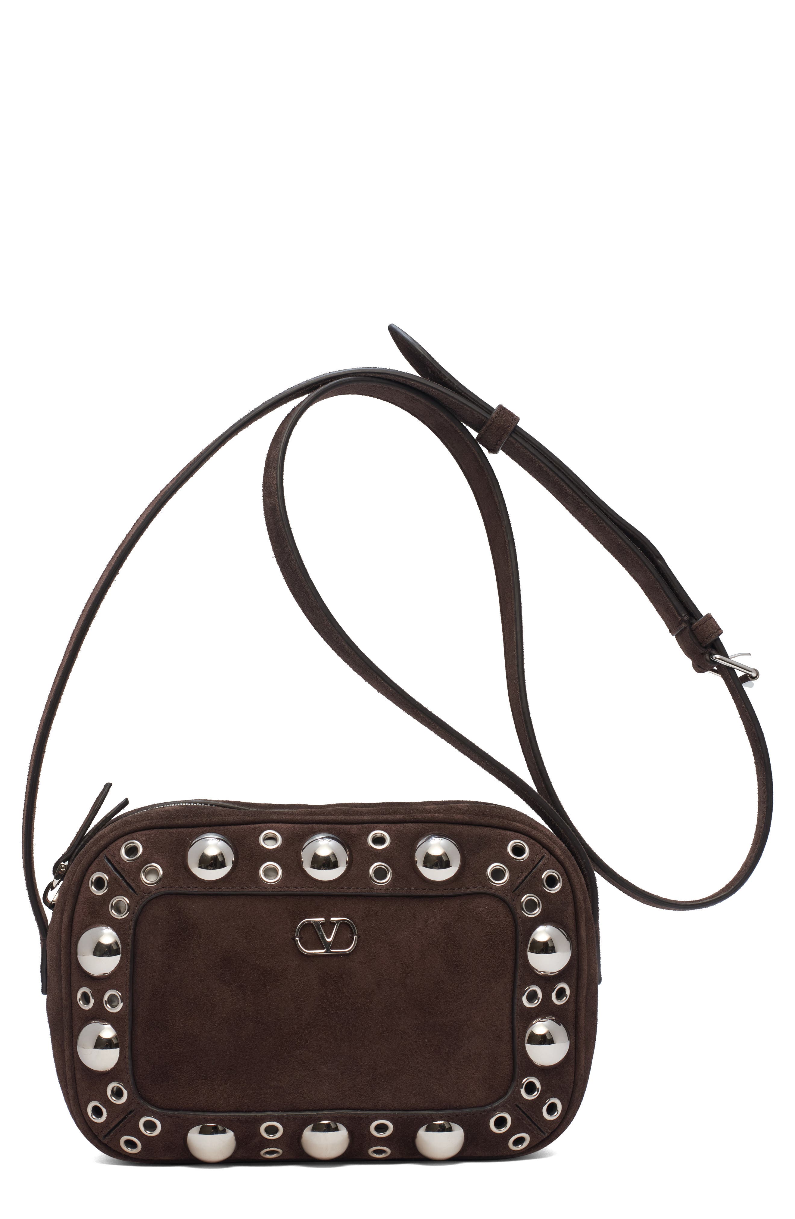 Valentino Garavani Nellcôte Studded Suede Crossbody Bag, Main, color, 