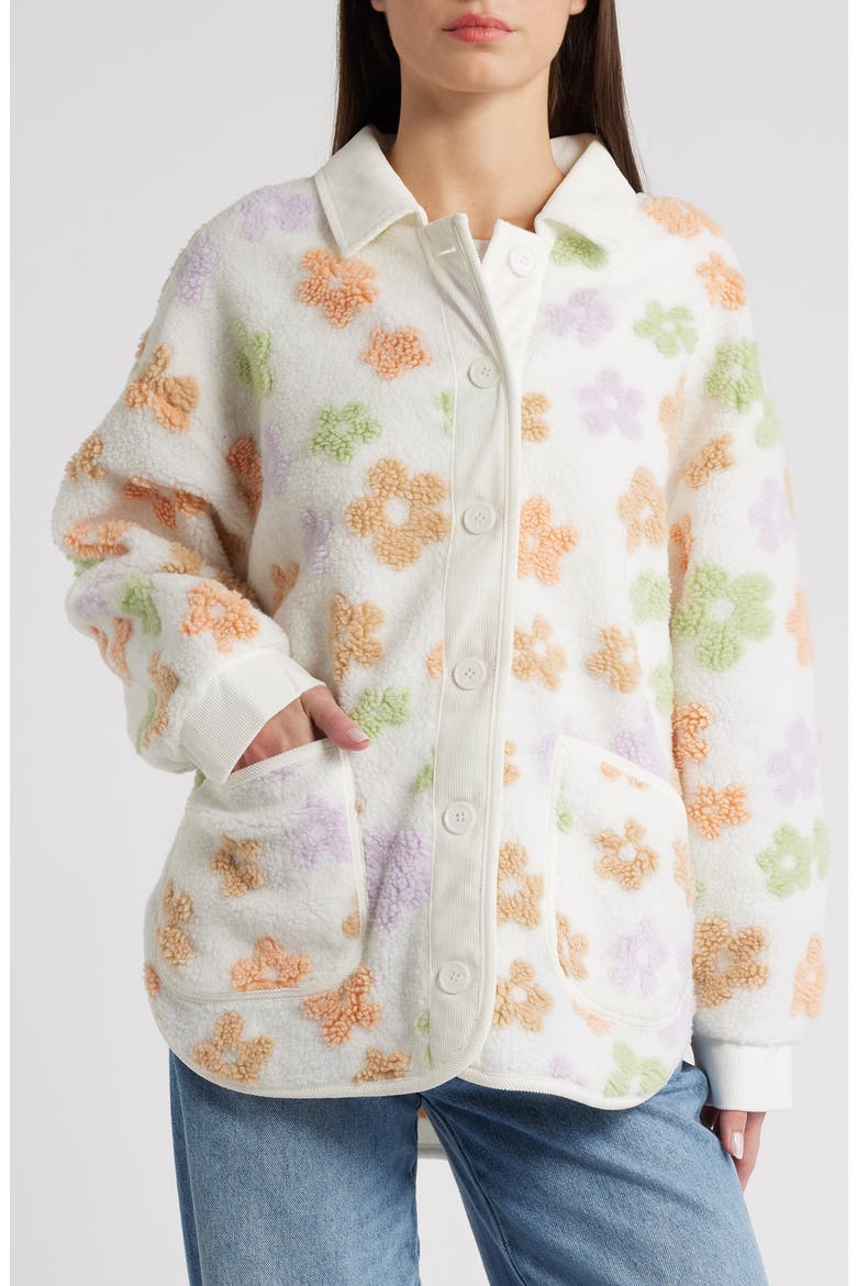 Daisy Floral High Pile Fleece Shacket, Alternate, color, WHITE MULTI FLORAL