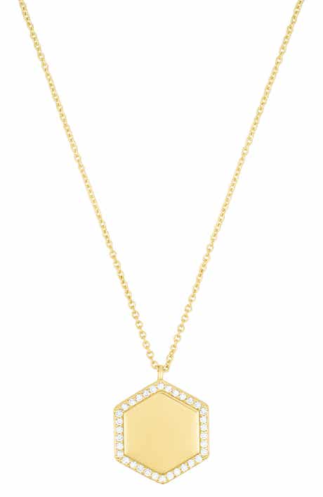 Adornia Pavé Hexagon Pendant Necklace