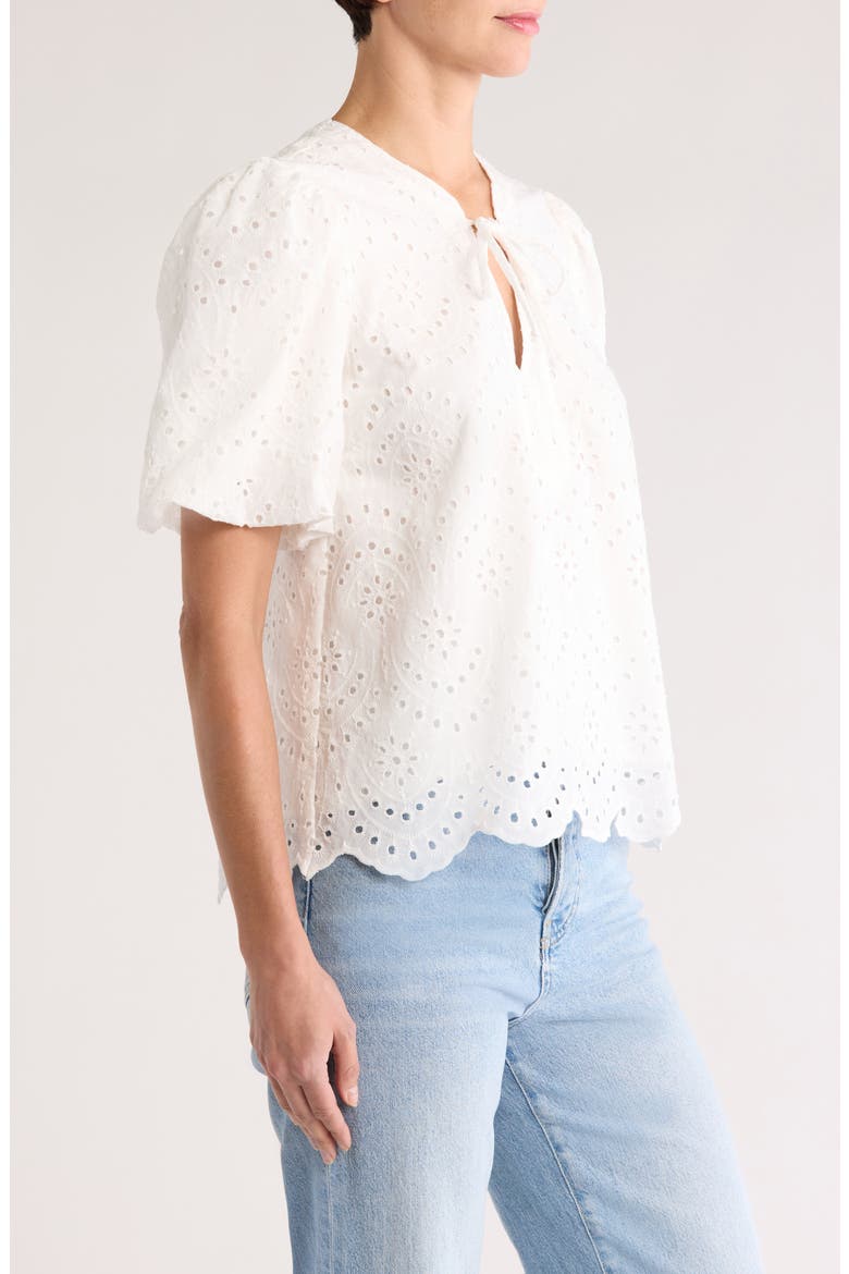Eyelet Bubble Sleeve Top, Alternate, color, WHITE