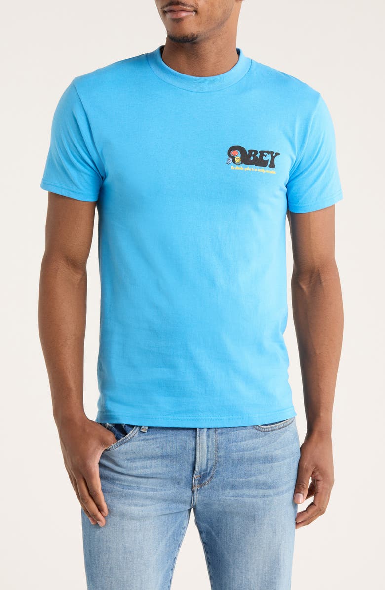 Obey Earth Drop Out Graphic T-Shirt, Main, color, Azure Blue