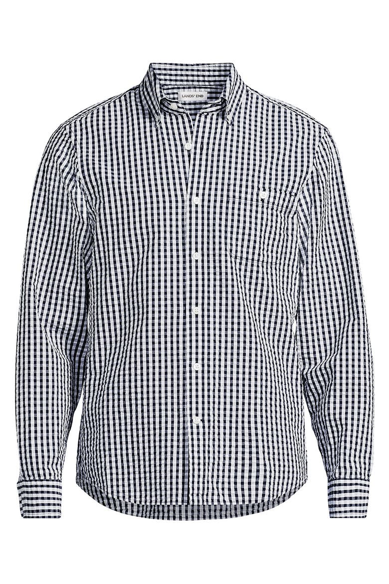 Long Sleeve Seersucker Shirt, Alternate, color, Radiant Navy/White Gingham
