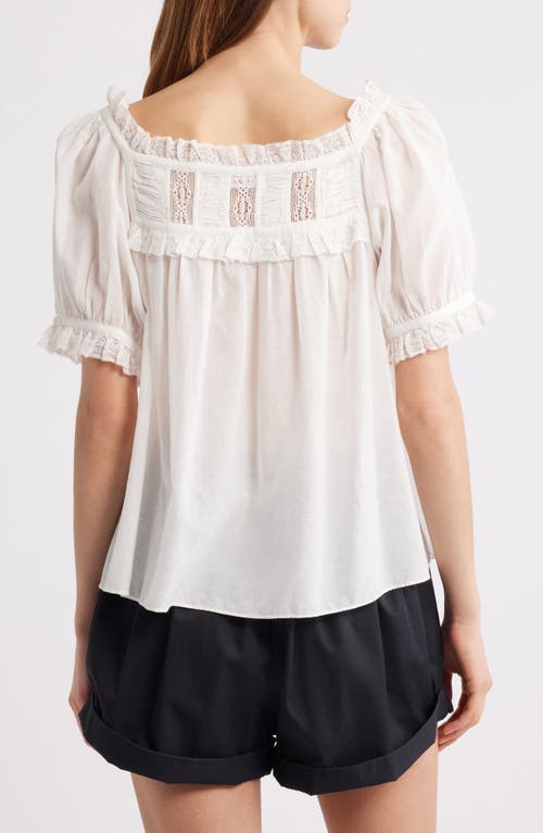 Shop Doen Dôen Frances Lace Inset Cotton Blend Top In Salt Lace