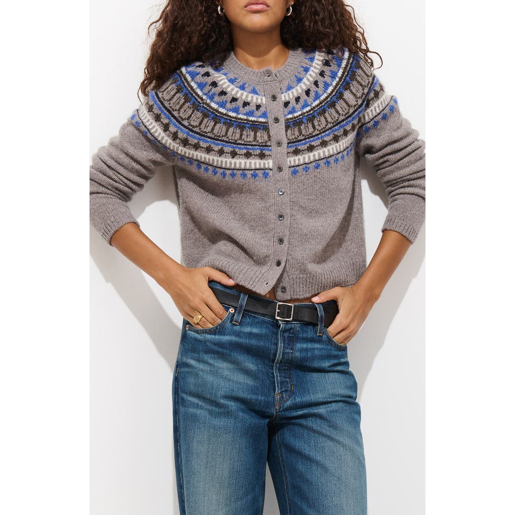 Alex Mill Amina Fair Isle Wool Blend Cardigan In Brown