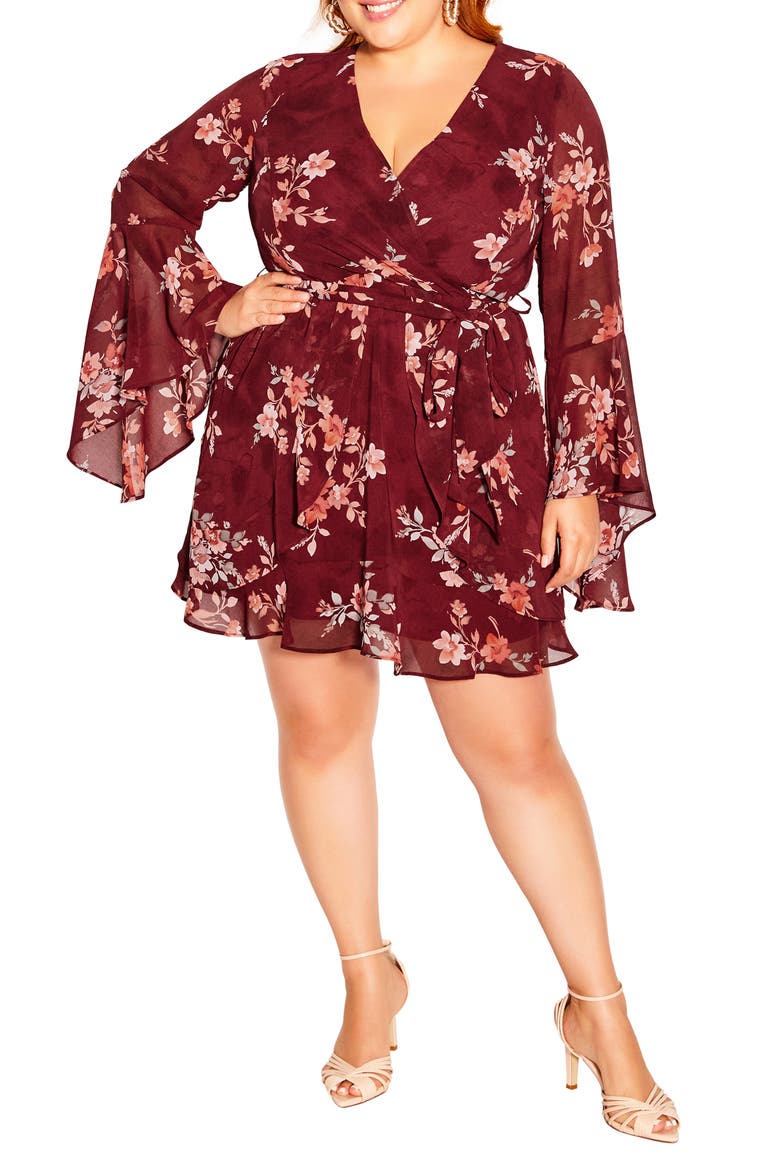Danna Print Long Sleeve Faux Wrap Dress, Main, color, RED PRINT