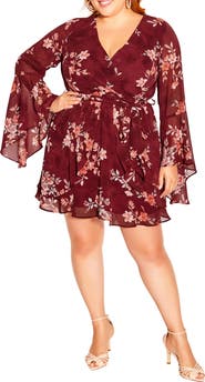 City Chic Danna Print Long Sleeve Faux Wrap Dress